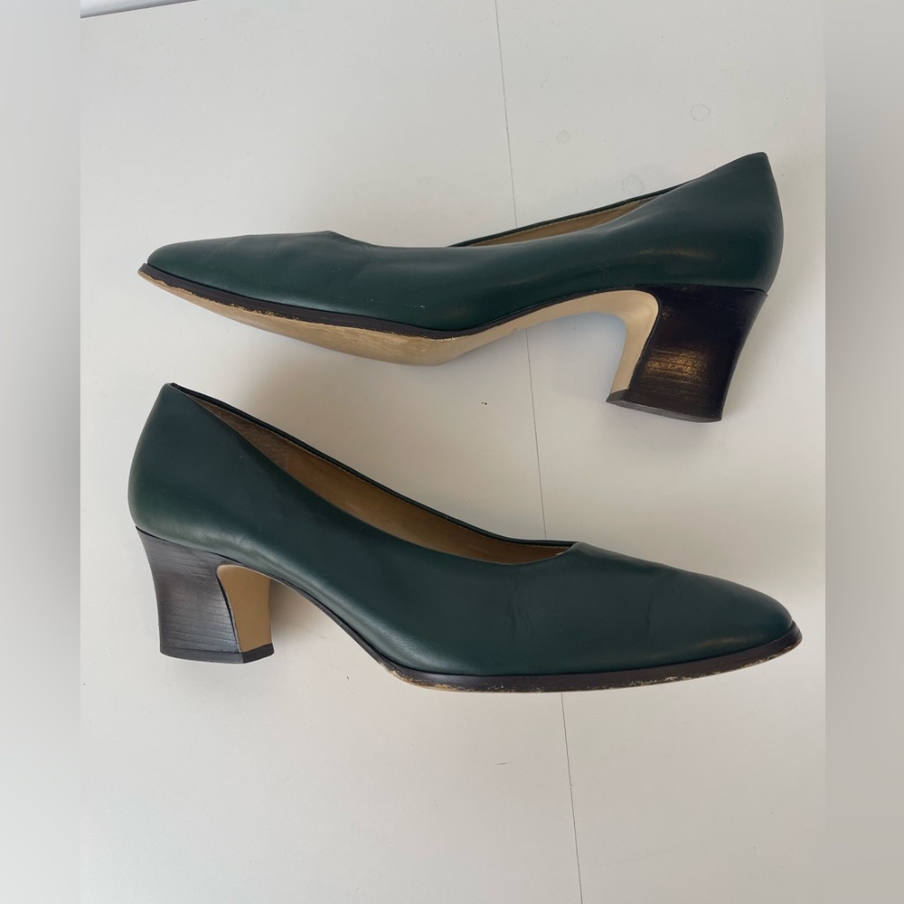 Forest Green Leather Vintage Pumps Vintage Shoes 9M - Picture 5 of 14